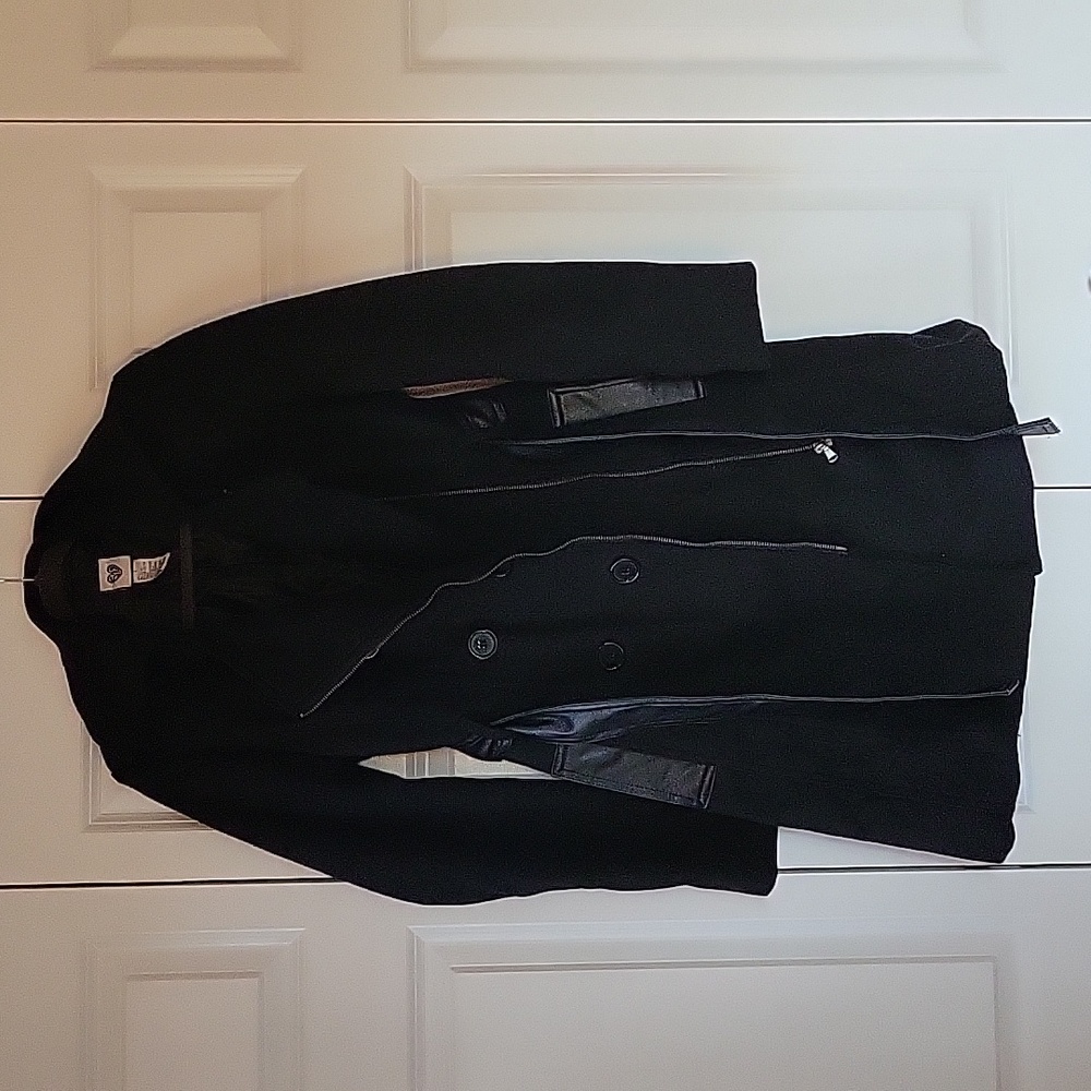 579 Winter Coat with Faux Leather Belt and Accents